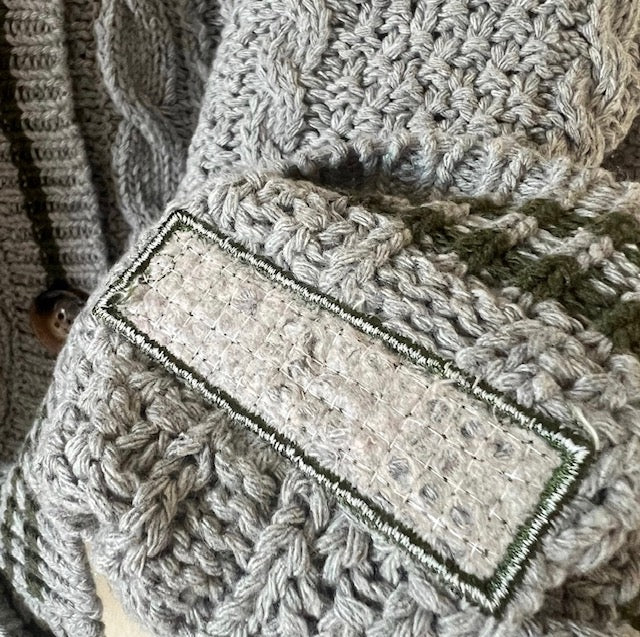 Swiftie gray cardigan green stars holiday vibe