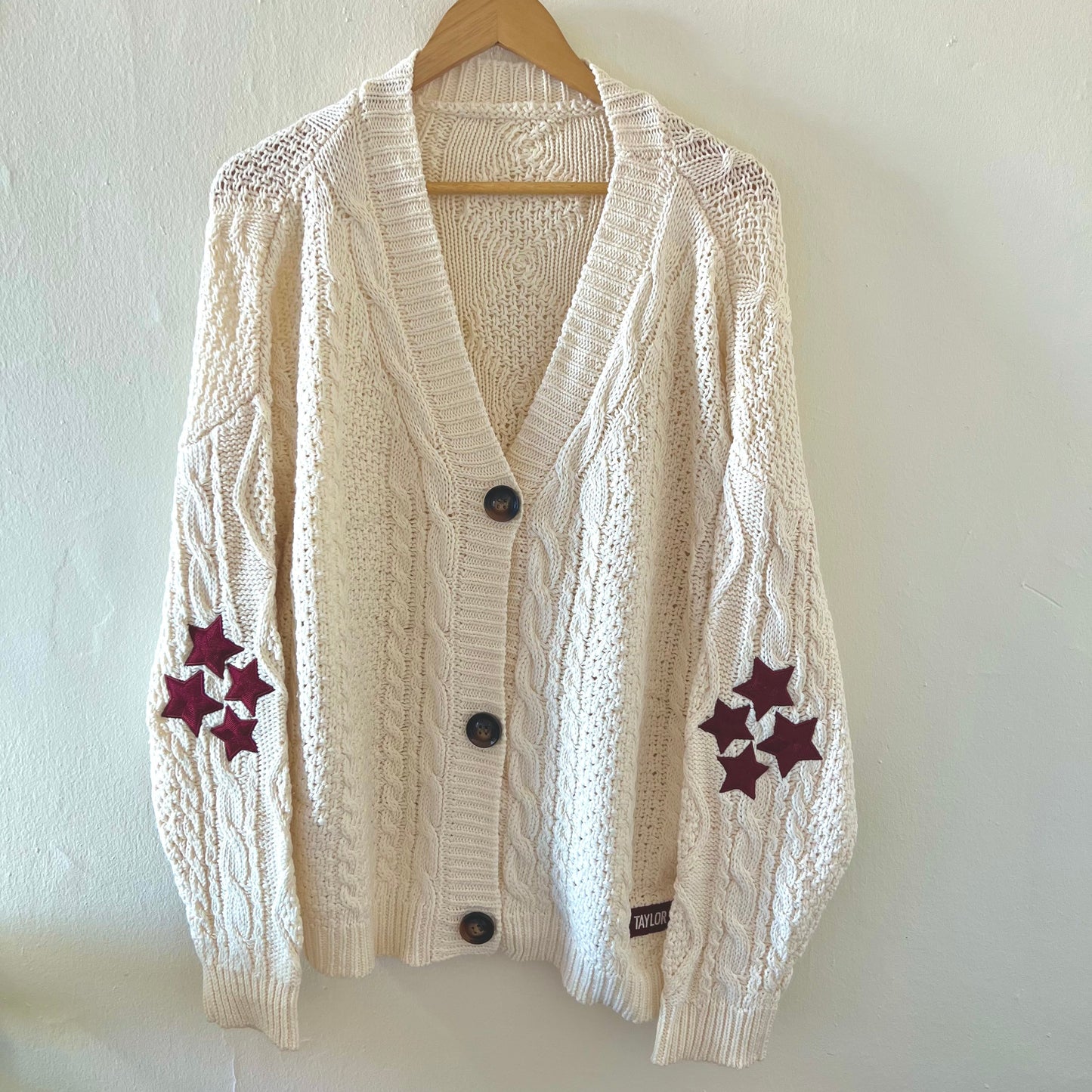 Swiftie Cream Cardigan with Red Stars